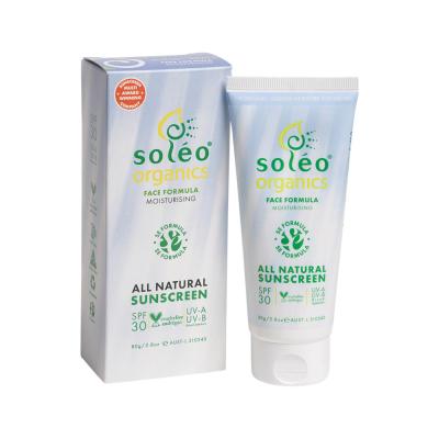 Soleo Organics All Natural Sunscreen SPF30 Face Formula Moisturising 80g